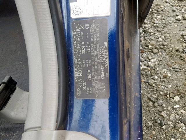 KNAFE121375420725 - 2007 KIA SPECTRA EX BLUE photo 10