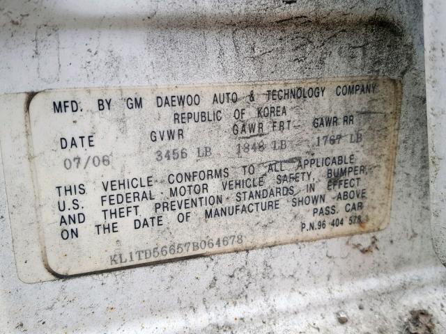 KL1TD56657B064678 - 2007 CHEVROLET AVEO BASE თეთრი ფოტო 10