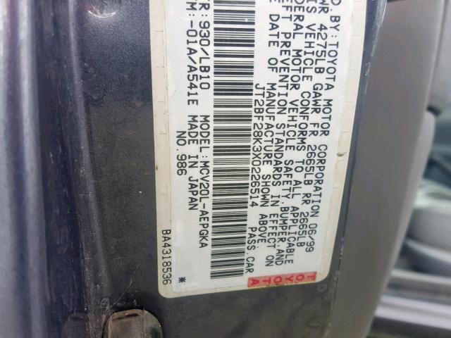 JT2BF28K3X0226514 - 1999 TOYOTA CAMRY LE GRAY photo 10