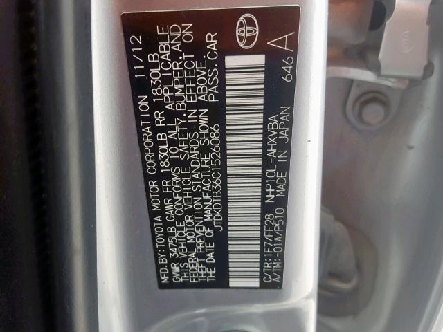 JTDKDTB36C1526086 - 2012 TOYOTA PRIUS C SILVER photo 10