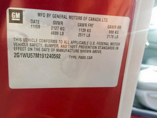 2G1WU57M191240592 - 2009 CHEVROLET IMPALA LTZ RED photo 10