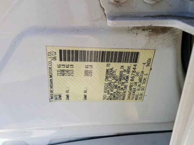 1N4AA5AP8CC867844 - 2012 NISSAN MAXIMA S WHITE photo 10