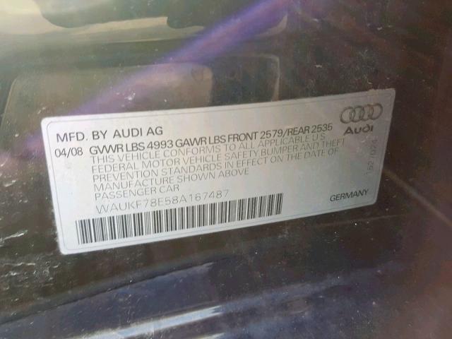 WAUKF78E58A167487 - 2008 AUDI A4 2.0T AV BLACK photo 10