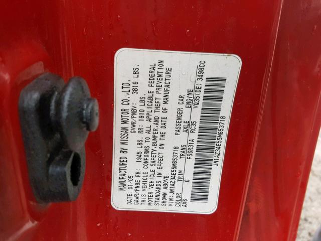 JN1AZ34E55M653718 - 2005 NISSAN 350Z COUPE RED photo 10