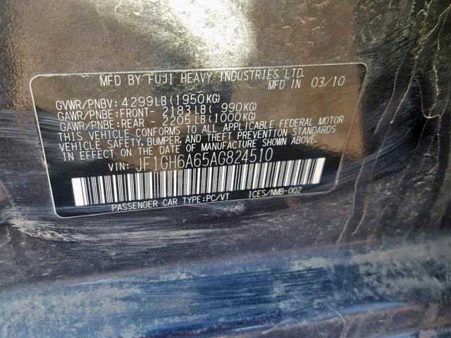 JF1GH6A65AG824510 - 2010 SUBARU IMPREZA 2. BLACK photo 10