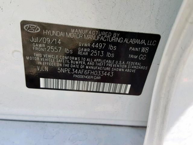 5NPE34AF6FH033443 - 2015 HYUNDAI SONATA SPO WHITE photo 10