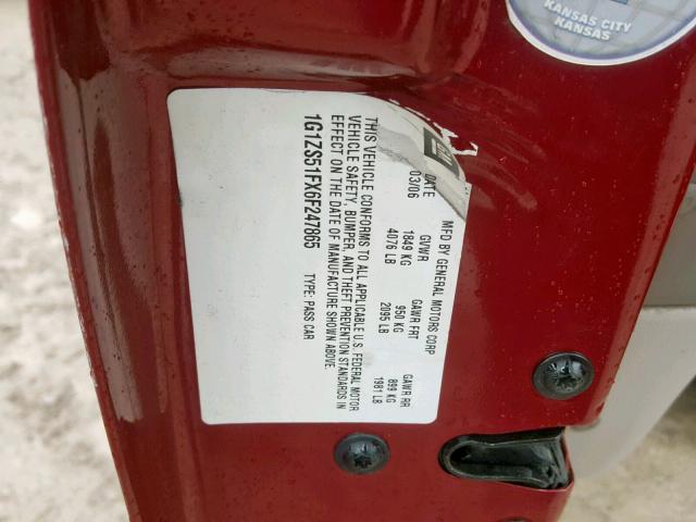 1G1ZS51FX6F247865 - 2006 CHEVROLET MALIBU LS MAROON photo 10