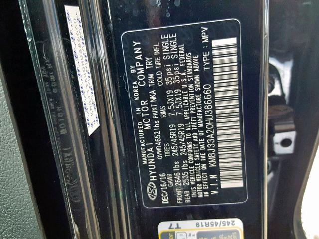 KM8J33A20HU386660 - 2017 HYUNDAI TUCSON LIM BLACK photo 10