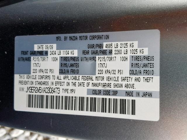 JM3ER2W5XA0308473 - 2010 MAZDA CX-7 SILVER photo 10