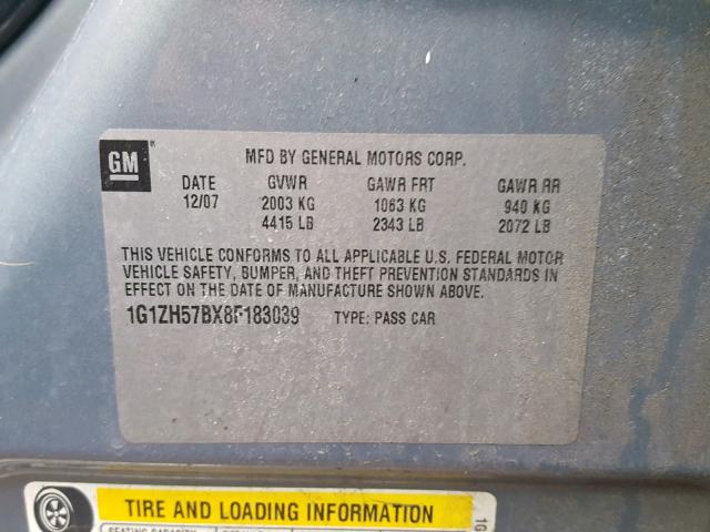 1G1ZH57BX8F183039 - 2008 CHEVROLET MALIBU 1LT 蓝色 照片 10