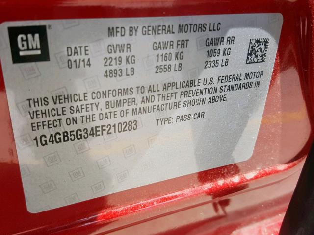 1G4GB5G34EF210283 - 2014 BUICK LACROSSE RED photo 10