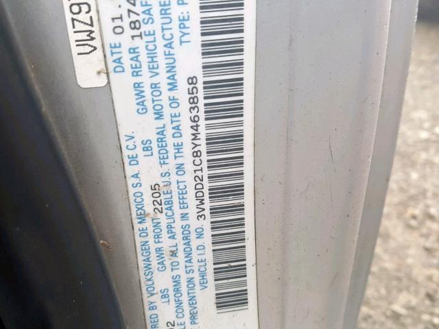 3VWDD21C8YM463858 - 2000 VOLKSWAGEN NEW BEETLE ვერცხლისფერი ფოტო 10