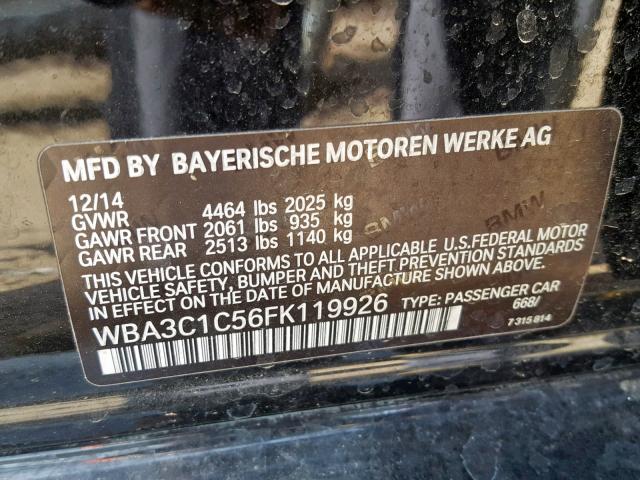 WBA3C1C56FK119926 - 2015 BMW 328 I SULE BLACK photo 10