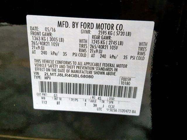 2LMTJ8LR4GBL68080 - 2016 LINCOLN MKX RESERV BLACK photo 10