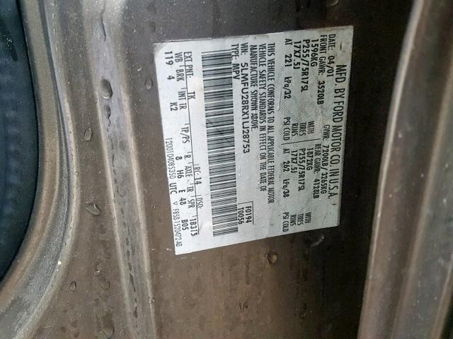 5LMFU28RX1LJ28753 - 2001 LINCOLN NAVIGATOR 棕色 照片 10