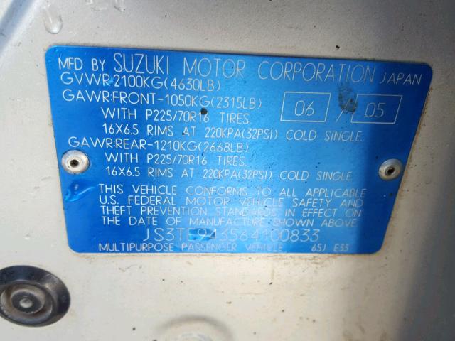 JS3TE943564100833 - 2006 SUZUKI GRAND VITA SILVER photo 10