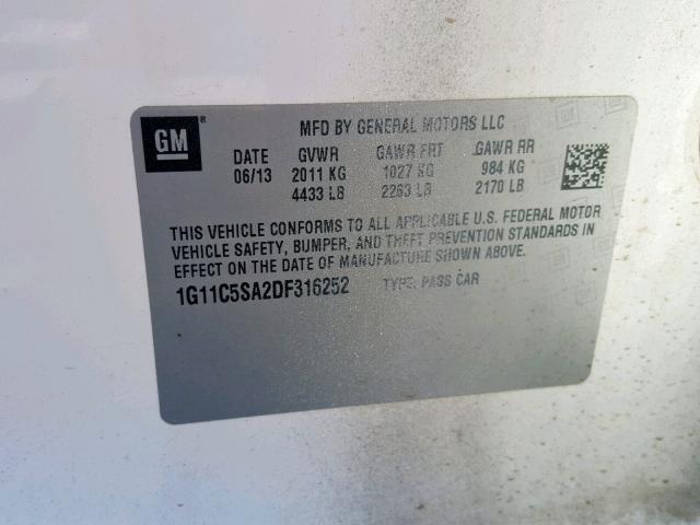 1G11C5SA2DF316252 - 2013 CHEVROLET MALIBU 1LT WHITE photo 10