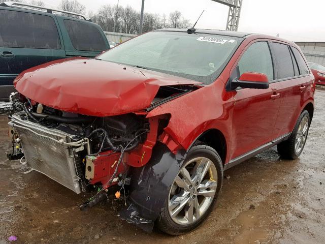 2FMDK3JC6DBA40198 - 2013 FORD EDGE SEL RED photo 2