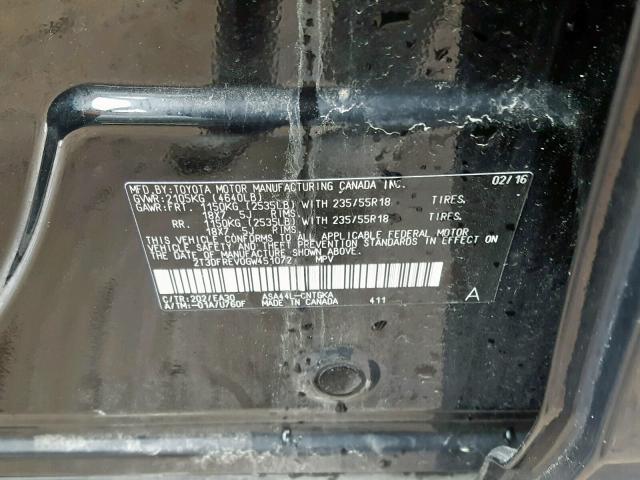 2T3DFREV0GW451072 - 2016 TOYOTA RAV4 LIMIT BLACK photo 10