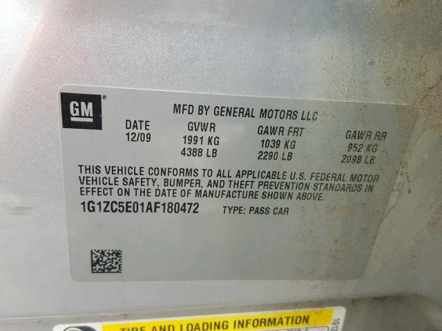 1G1ZC5E01AF180472 - 2010 CHEVROLET MALIBU 1LT 银色 照片 10