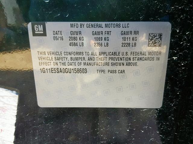 1G11E5SA0GU158603 - 2016 CHEVROLET MALIBU LIM 黑色 照片 10