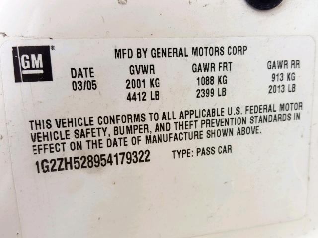 1G2ZH528954179322 - 2005 PONTIAC G6 GT WHITE photo 10