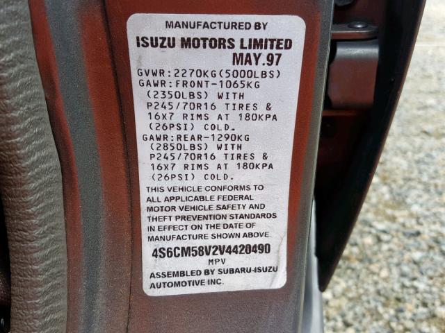 4S6CM58V2V4420490 - 1997 HONDA PASSPORT E 黑色 照片 10