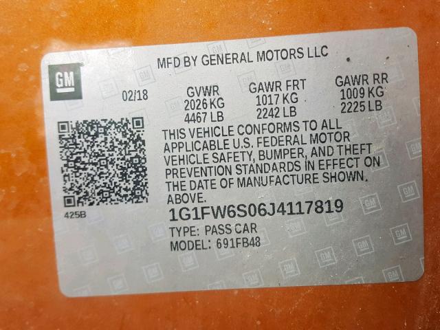 1G1FW6S06J4117819 - 2018 CHEVROLET BOLT EV LT ORANGE photo 10