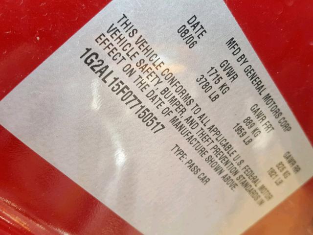 1G2AL15F077150517 - 2007 PONTIAC G5 RED photo 10