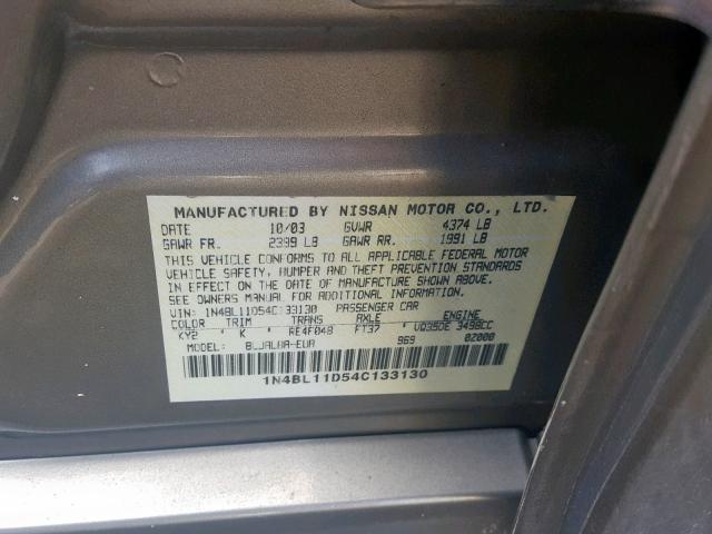 1N4BL11D54C133130 - 2004 NISSAN ALTIMA SE TAN photo 10