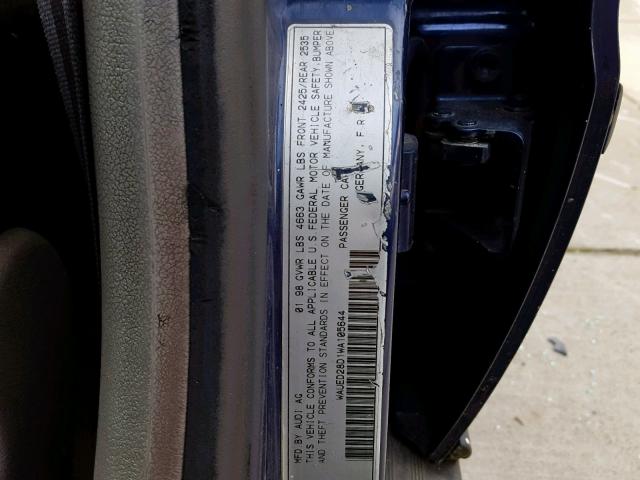 WAUED28D1WA105644 - 1998 AUDI A4 2.8 QUA BLUE photo 10