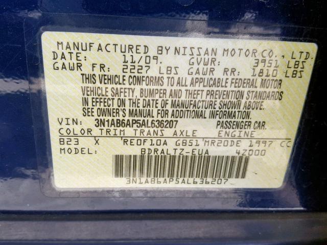 3N1AB6AP5AL636207 - 2010 NISSAN SENTRA 2.0 BLUE photo 10