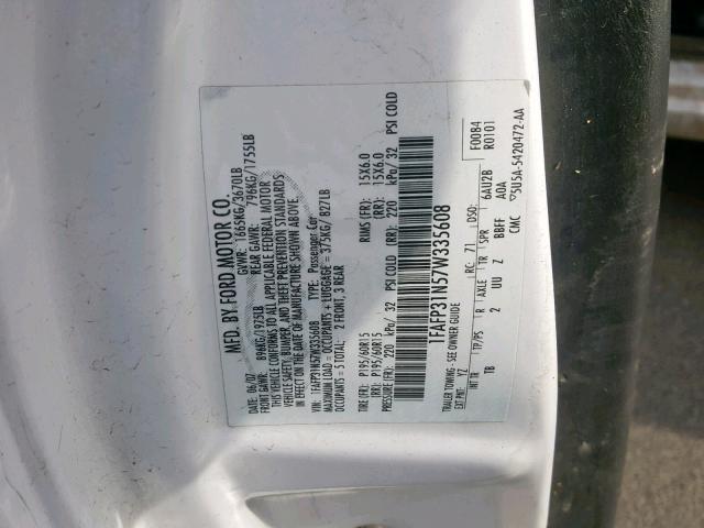 1FAFP31N57W335608 - 2007 FORD FOCUS ZX3 WHITE photo 10