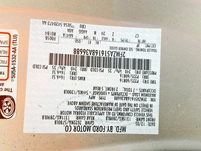 2FMZA51616BA36688 - 2006 FORD FREESTAR S SILVER photo 10