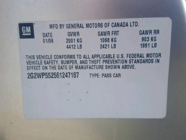 2G2WP552561247187 - 2006 PONTIAC GRAND PRIX SILVER photo 10