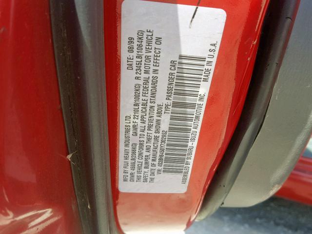 4S3BH6450Y7302952 - 2000 SUBARU LEGACY GT RED photo 10