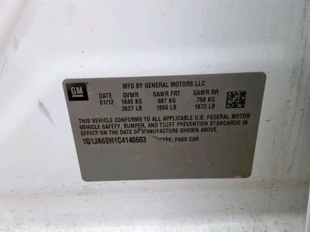 1G1JA6SH1C4146663 - 2012 CHEVROLET SONIC LS WHITE photo 10