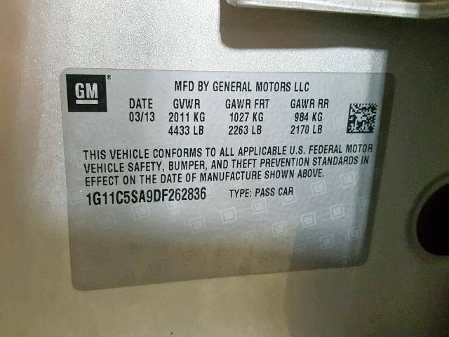 1G11C5SA9DF262836 - 2013 CHEVROLET MALIBU 1LT 银色 照片 10