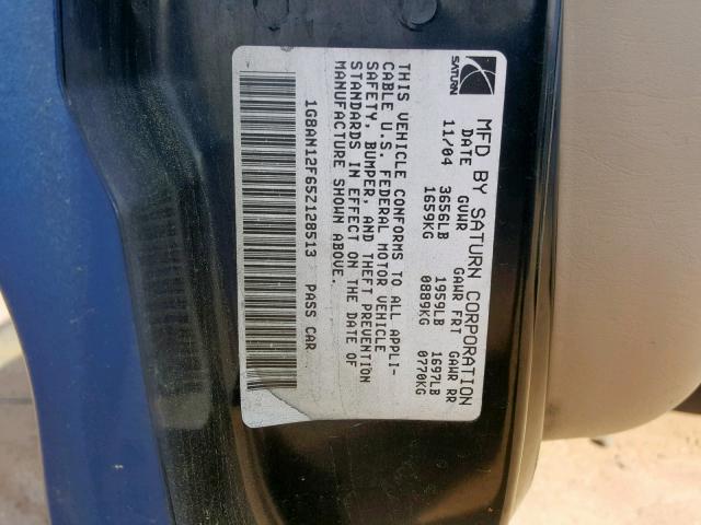 1G8AN12F65Z128513 - 2005 SATURN ION LEVEL BLUE photo 10