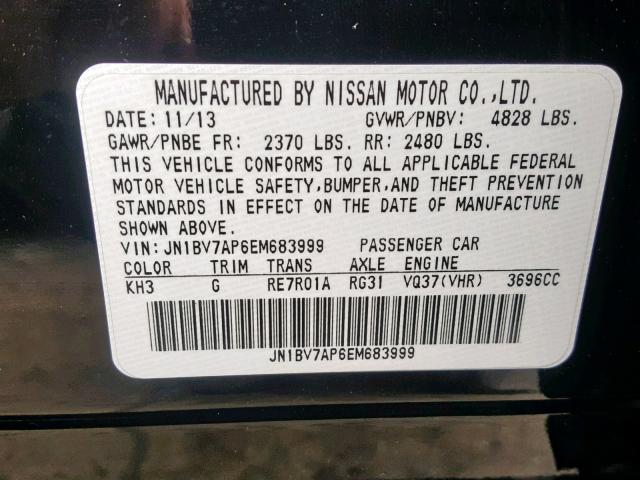 JN1BV7AP6EM683999 - 2014 INFINITI Q50 BASE BLACK photo 10