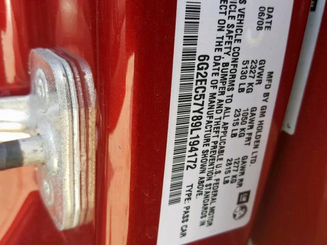 6G2EC57Y89L194172 - 2009 PONTIAC G8 GT RED photo 10