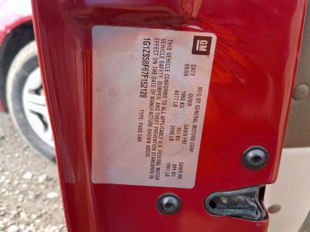 1G1ZS58F67F152128 - 2007 CHEVROLET MALIBU LS MAROON photo 10