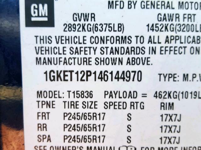 1GKET12P146144970 - 2004 GMC ENVOY XUV BLUE photo 10