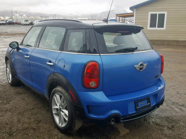 WMWZC5C57BWM10326 - 2011 MINI COOPER S C BLUE photo 3