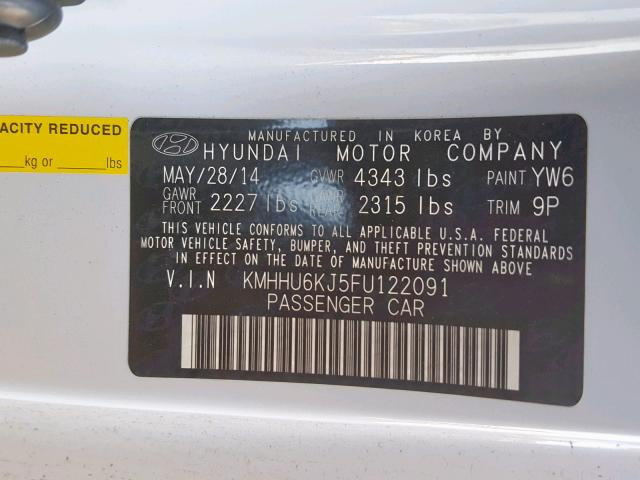 KMHHU6KJ5FU122091 - 2015 HYUNDAI GENESIS CO WHITE photo 10