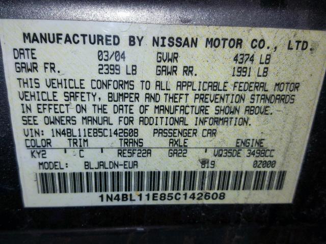 1N4BL11E85C142608 - 2005 NISSAN ALTIMA SE BROWN photo 10