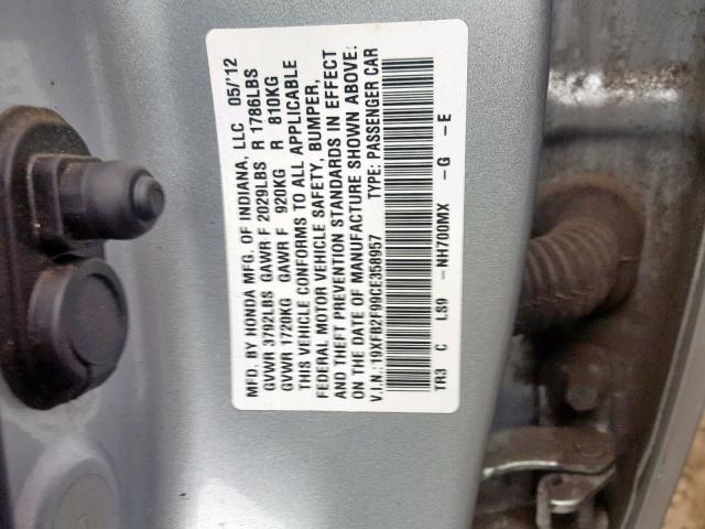 19XFB2F99CE358957 - 2012 HONDA CIVIC EXL SILVER photo 10