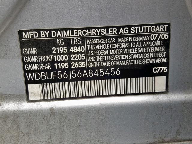 WDBUF56J56A845456 - 2006 MERCEDES-BENZ E 350 SILVER photo 10