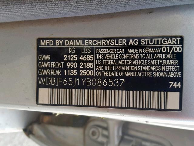 WDBJF65J1YB086537 - 2000 MERCEDES-BENZ E 320 SILVER photo 10