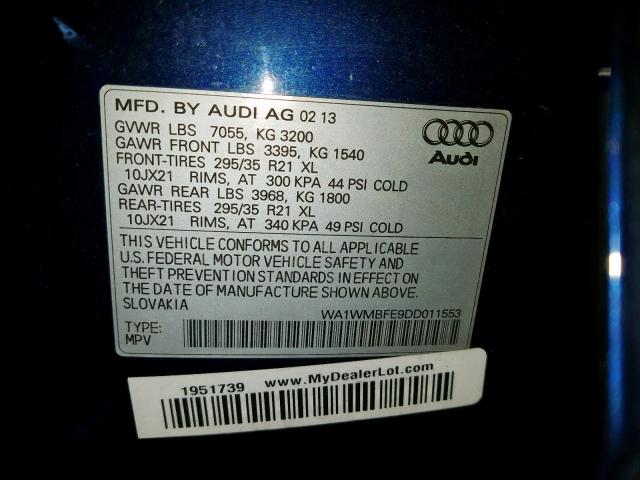 WA1WMBFE9DD011553 - 2013 AUDI Q7 PRESTIGE  photo 10